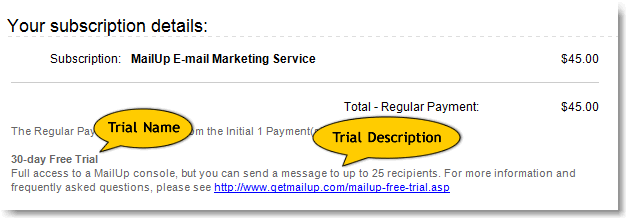 Example of how Trial Name and Description are shown in email notifications