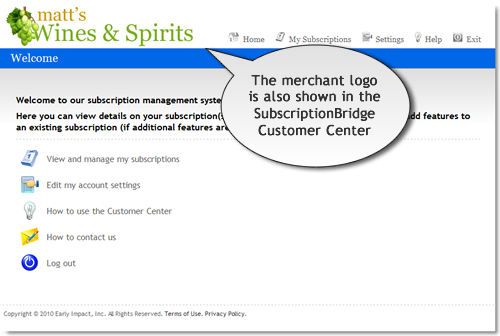 Example of store logo in the SubscriptionBridge Customer Center