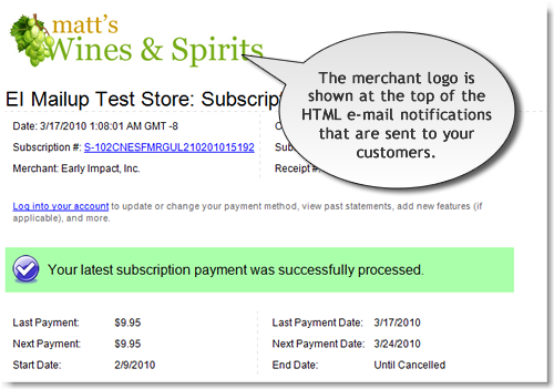 Example of store logo in SubscriptionBridge e-mail notification