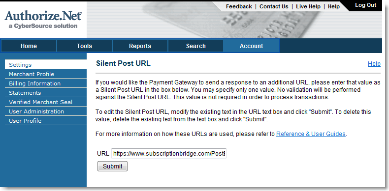Silent Post URL for Authorize.Net