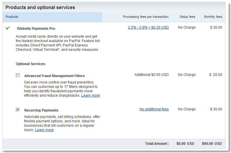 Setting up PayPal Website Payments Pro for recurring billing